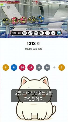 로또 1213회 당첨번호 공개…1등 5·11·25·27·36·38 보너스 2
