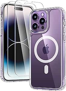 TAURI 2 in 1 Magnetic for iPhone 14 Pro Case Clear, Compatible with Magsafe [Not-Yellowing] with Screen Protector, Military-Grade Protection, Slim Case for iPhone 14 Pro