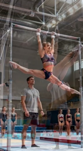 Camera Zooms: Gymnast Wows with Split & Victory Pose