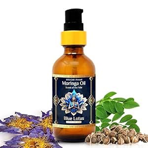Pure Organic Moringa Oil with Blue Lotus Flower – Deep Hydrating & Anti-Aging Ritual Oil for Skin, Hair & Nails – Premium 100% Cold Pressed Moringa Seed Extraction, Nourishes & Hydrates Skin 2oz.