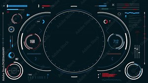 Futuristic user interface with HUD and infographic elements. Looped motion virtual technology background. Intelligent head-up display dashboard for business, games, motion design, web and app.