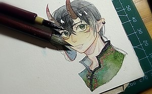 【水彩】mg试色！全区最菜摸一个绿油油的红配绿妖怪小哥！听歌向