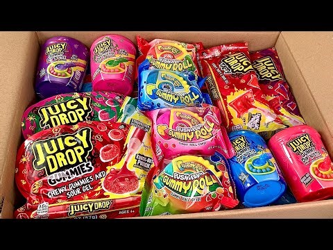 Unboxing Satisfying ASMR Juicy Drop Snack Box Packing Candy Jelly Gummy Food Challenge Mukbang