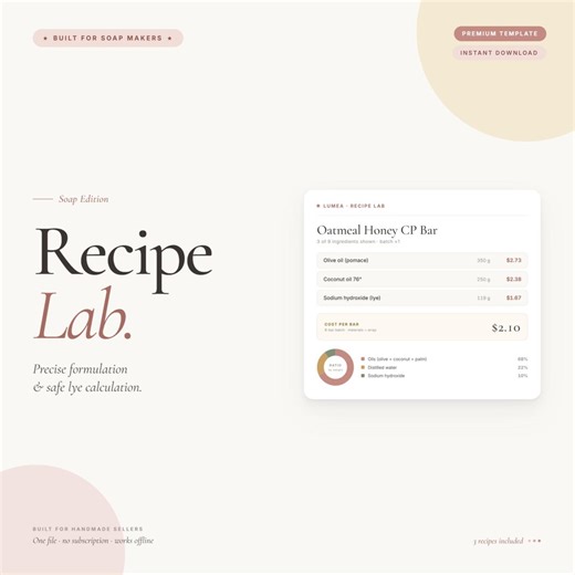 Soap Making Recipe Calculator & Cost Tracker | Lye Calculator, Cold Process Soap Formulation Template | Digital Download - Etsy