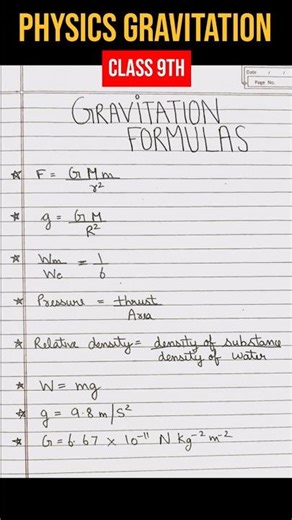 Gravitation class 9th formula sheet | Physics class 9th CBSE #gravitation #physics #cbse