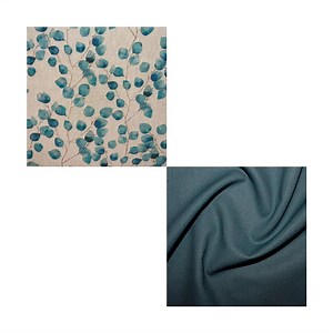 Teal Watercolour Leaves Linen Look & Teal Fabric Bundle (2m)