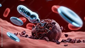 Nanorobots remove cholesterol plaques from the walls of blood vessels. A concept for the future of medicine.