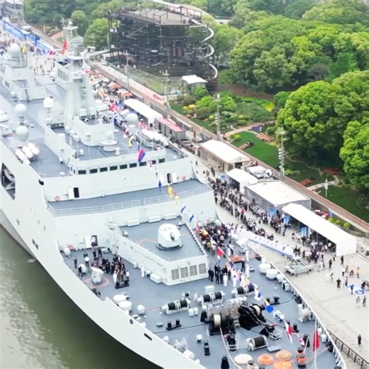 3.1K views · 73 reactions | The Chinese Navy is showcasing two active warships to Shanghai residents for the first time. To celebrate the 76th anniversary of the Chinese People's Navy, the Type 052C guided-missile destroyer Xi’an (hull number 153) and the Type 071 large dock landing ship Yimengshan (988) have docked at the Shanghai Port International Cruise Terminal. #PLA76 #ChineseNavy #NavalPride | ShanghaiEye | Facebook
