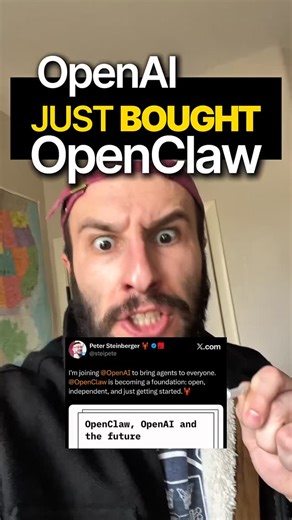 Sina | 🚨BREAKING NEWS: OpenAI BUYS OpenClaw The BIGGEST SOLO DEVELOPER in the world and the creator of OpenClaw is joining the OpenAI team #ai... | Instagram