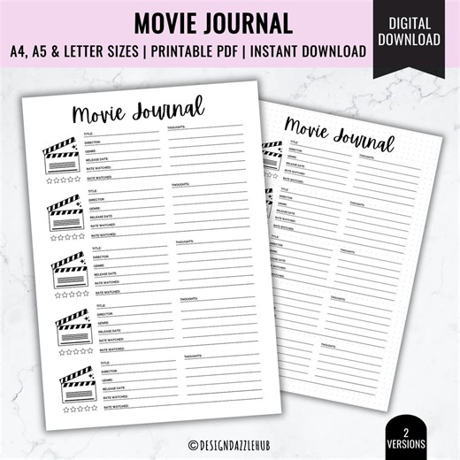 Printable Movie Journal Template: Film Review Log (PDF) - Etsy
