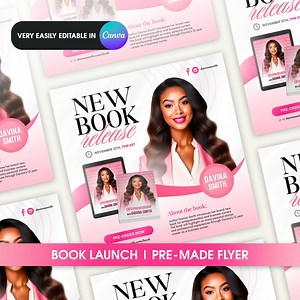 Book Launch Flyer Book Release Template Canva Ebook Launch Flyer Pink and Black Flyer DIY Premium White Author Book Promotion Editable Flyer - Etsy