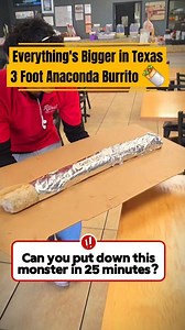 If you get to El Paso, you'll find the 3 foot Anaconda Burrito waiting for you at Rivas Taco Shop. In over three years, and some 50 attempts, it has never been finished. Could you do it? Let us know! #burritos #foodchallenge #texasfood #elpaso #tacoshop #mexicanfood #localeats #yum #comidamexicana #sundayvibes #goodvibes #roadtrip #travels #eatingshow #giantfood #eats #carryout #showcase #wins | Freak Eating