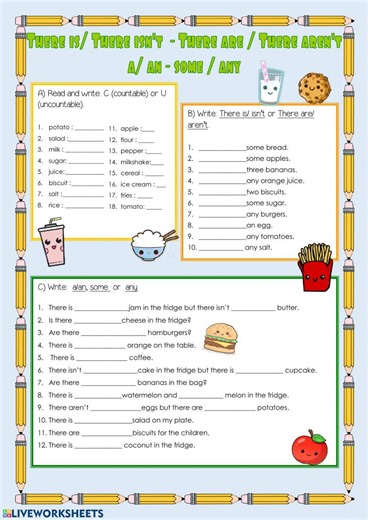 There   is-isn't-are-aren't   a-an, some, any worksheet