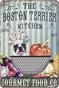 Metal Tin Signs The Boston Terrier Kitchen Gourmet Food Co. Tin Signs Vintage Bar Club Cave Home Kitchen Wall Decor Rustic Metal Sign Funny Decor 12x8 Inches