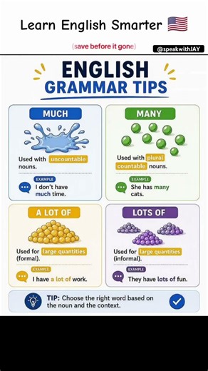Much vs Many vs A lot of 🤔🔥✅✅ #englishlearning #spokenenglish #ytshorts #ytshorts #spokenenglish