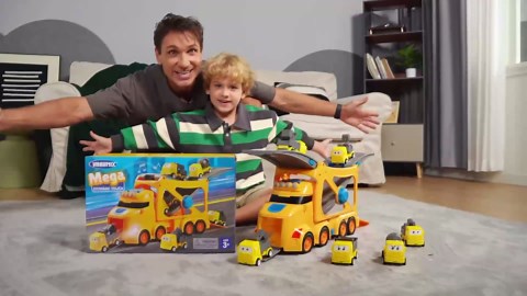 Vroomix JOVA Extra Large Toy Trucks for Toddlers, 3-Layer Construction Trucks for Boys, 7-in-1 Big Carrier Truck with Siren & Lights and 6 Toy Cars, Birthday Gifts for Boys Kids