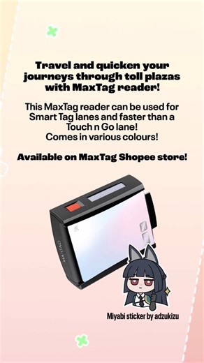 Travel and quicken your journeys through toll plazas with MaxTag reader! This MaxTag reader can be used for Smart Tag lanes and faster than a Touch n Go lane! Comes in various colours. Available on MaxTag Shopee store (scan QR code): https://s.shopee.com.my/1qWCYNU1Nj #maxtag #maxtagmalaysia #smarttag #malaysia #touchngo | Hoyoverse Cosplay & Doujin Recommend - Malaysia