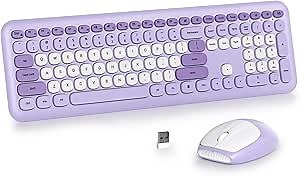 Gradient Purple Wireless Keyboard and Mouse Combo Set, 2.4GHz Retro Typewriter Aesthetic Full Size Cute Keyboard with Number Pad, Home and Office Silent Keyboards (Gradient Purple)