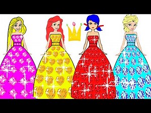 Paper Dolls Dress Up Ladybug & Disney Princess Marinette Elsa Glow Up Glitter Dresses PaperCraft