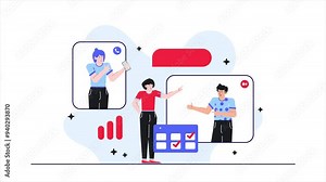 Two people engaging in communication with graphics and data elements illustration business animated video