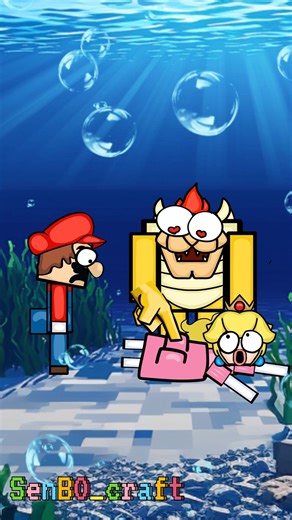 Minecraft scuba Mario jumps to the ocean floor and finds Peach with Bowser #Minecraft #Mario