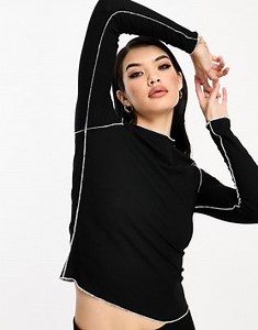 Vero Moda ribbed long sleeve top in black with contrast seam detail | ASOS