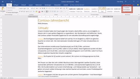 Suchen und Ersetzen von Text in Word