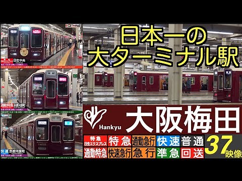 4K /日本一のターミナル駅 阪急梅田 / 全10列車種別が見れる 夕ラッシュ時の発車・到着映像 【列車情報・停車駅情報】