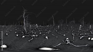 Equirectangular environment map projection of a creepy cemetery at night. Spherical panorama 360 virtual reality 3D Halloween action background of a dark graveyard with tombs Stock Video