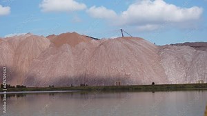 Mining industry and technical reservoir. Terricons and potash waste heaps, extraction of salt and potash fertilizers in a quarry and processing of ore