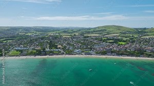 Swanage and Swanage Bay from a drone, Jurassic Coast, Dorset Coast, Poole, England