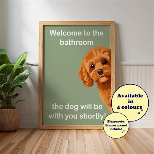 Funny Cavapoo "welcome to the Bathroom" Print, Dog Wall Art Gift, Apricot Cavapoo - Etsy
