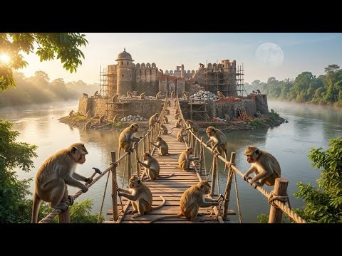 Monkey Survival Skills | Indian Monkeys Build Giant Bamboo Bridge & Fortress (4K)