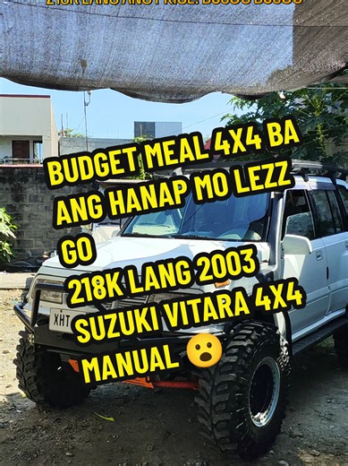 (STILL AVAILABLE) FOR SALE CASH TRANSACTIONS ONLY 💯 FOR SALE RELEASE 2003-2004 SUZUKI VITARA NOMADE PLUS 1.6L 4X4 MANUAL WITH 300K OFFROAD SETUP TASTEFUL BUILT FIRST OWNER ACQUIRED COMPLETE LEGAL PAPERS UPDATED REGISTRATION ORIGINAL SHINY PRESENTABLE PAINT NEW CLUTCH SET NEW BRAKING SET ICE COLD AIRCON MAXILIFT SUSPENSION REGEAR FINAL DRIVE 6:1 EASY 100 KPH CRAWLER GEAR TRANSFER CASE 33S BADAK WITH BEADLOCK RIMS OVERSIZE FRONT SKID PLATE TANK PROTECTOR STEEL BUMPER FRONT AND REAR ROCK SLIDERS S