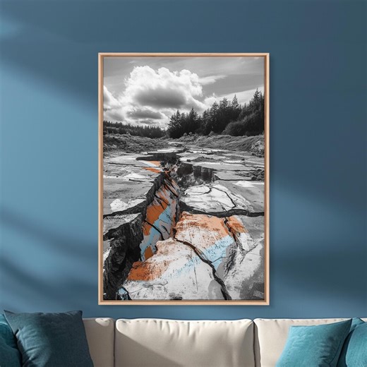 Cracked Earth, Desert Scene, Color Splash Photography, Framed Canvas Print, Modern Nature Wall Art, Industrial Decor, Earth Tones - Etsy