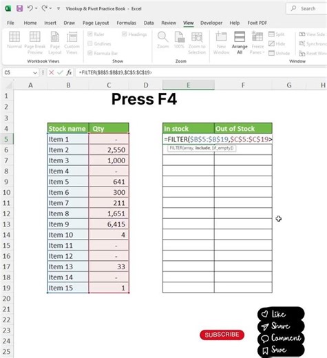 Excel Me FILTER Formula