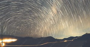 Mount Bromo misty night star trail time-lapse video clip, Indonesia