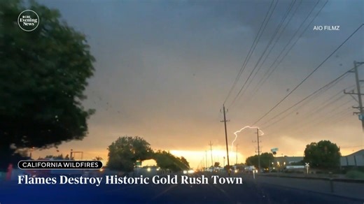 A series of lightning strikes across Central and Northern California sparked more than three dozen wildfires, burning over 13,000 acres. The largest blaze tore through the historic Gold Rush town of Chinese Camp, destroying homes and landmarks and forcing hundreds of families to evacuate. | CBS Evening News