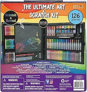 Art 101 Budding Artist Ultimate Art and Scratch Art Kit, Assorted Colors, 126 Pieces (30126)
