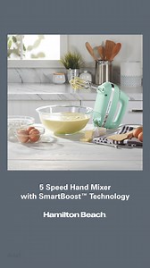 Inspired by classic designs of the past. Built with SmartBoost™ technology for today. Easily handle every recipe with the colorful 5 Speed Hand Mixer from Hamilton Beach. | Hamilton Beach