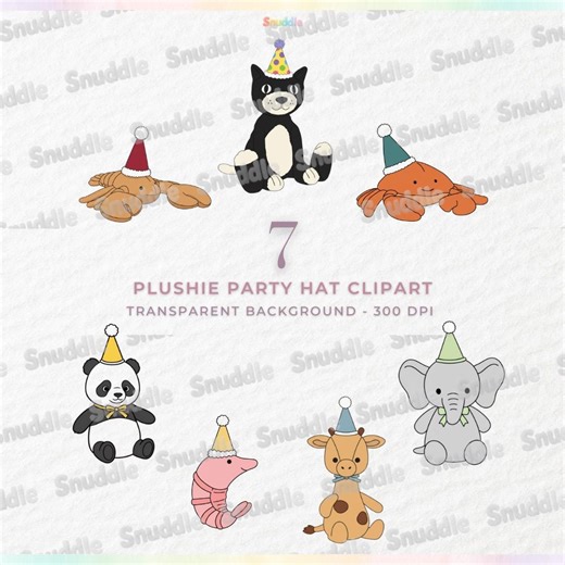 Plushie Party Hat Clipart: Transparent Background, Stickers, Scrapbooking, Birthday - Etsy