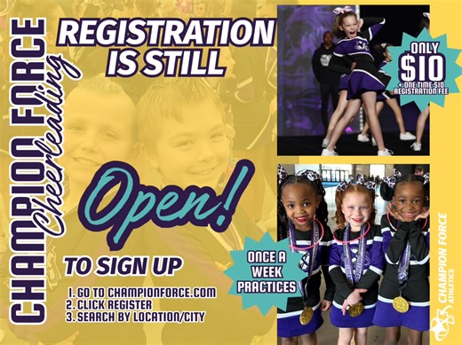 💜✨ READY… SET… CHEER! ✨💜 There’s STILL time to jump into the action with CFA Cheer Classes! 💪👯‍♀️ Learn dance, jumps, stunts, and teamwork for just $10 per week! 🎉 No experience? NO PROBLEM. 🙌 Bring the energy, the smiles, and the spirit — we’ll handle the rest! 💫 👉SO many locations to choose from! Sign up today: parent.championforce.com Let’s make this season one to remember! | Champion Force - Minnesota