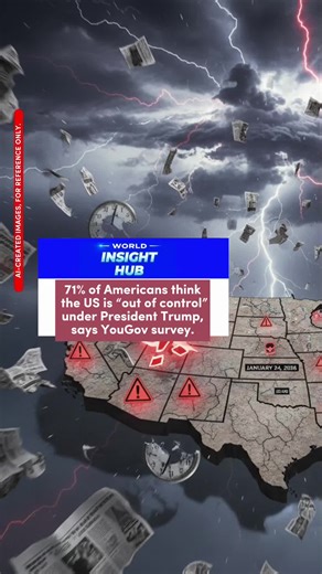 71% of Americans say the US is “out of control” under Trump. Public concern rises! #Trump #USA #YouGov #Politics #BreakingNews