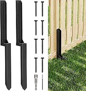 Steel Fence Post Anchor Kit - 2 Pack, Heavy Duty Repair Stakes for Broken Wooden Fence Posts, Ground Spike for Tilted Post Repair, Black.