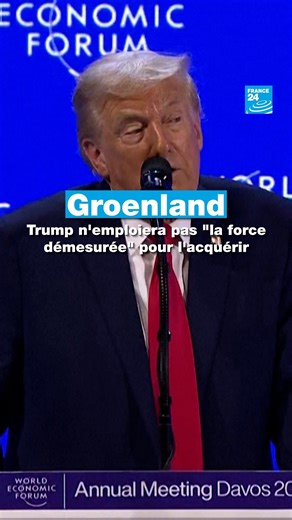 Le président américain Donald Trump affirme depuis le sommet de Davos qu'il n'utilisera pas de force "démesurée" pour mettre la main sur le Groenland. 🇺🇸🇬🇱 #Groenland #Trump #Davos | FRANCE 24