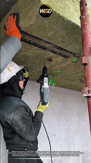 Ceiling insulation installation tool uses rotary hammer drill for fast rockwool fixing