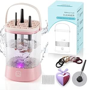 Electric Makeup Brush Cleaner - 9000 RPM Makeup Brush Cleaning Machine, IP65 Waterproof Automatic Makeup Brush Cleaner for Makeup Sponges and Brushes(Pink)