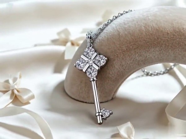 Sterling Silver Moissanite Key Pendant Necklace, Dainty Sparkly Women's Jewelry - Etsy