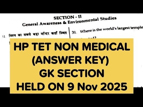 HP TET NON MEDICAL | ANSWER KEY | GK SECTION | Held on 9 NOV 2025 | THE VANI CLASSES