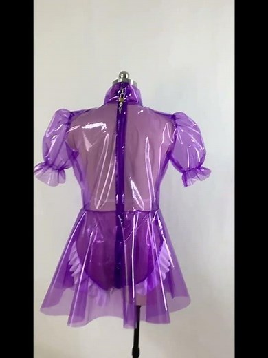 Male Mens Hot Sissy Lockable Dress Clear PVC French Maid Dress See-through Mini Dress with Panties